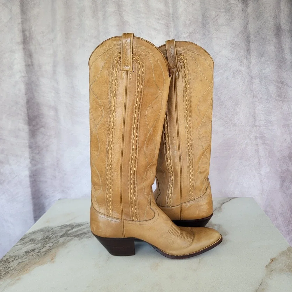 Dan Post Classic Knee High Western CowboyBoots Tan Women's Size 8 C